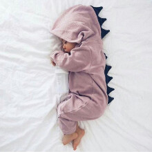 (Brick red, 90cm) Newborn Infant Baby Boys Girls Dinosaur Hooded Romper Jumpsuit Pajamas Nightwear Yyds