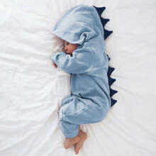 (Blue, 80cm) Newborn Infant Baby Boys Girls Dinosaur Hooded Romper Jumpsuit Pajamas Nightwear Yyds