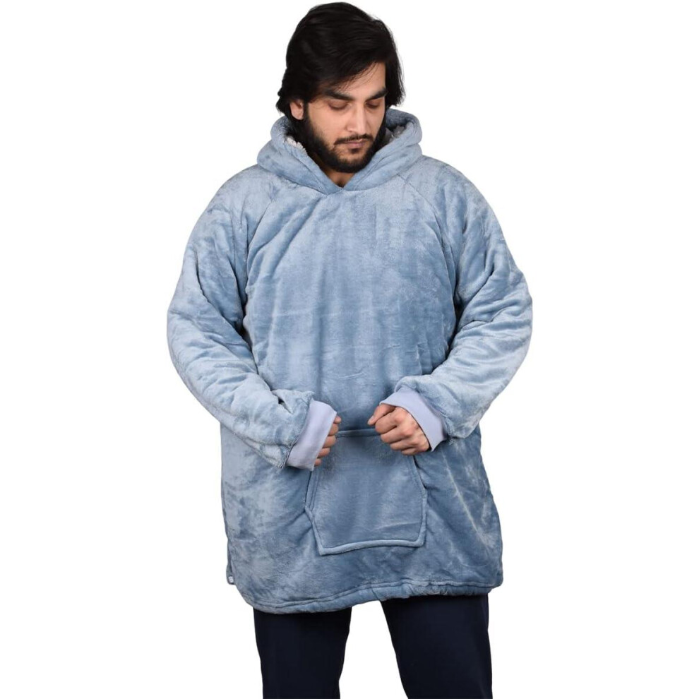 (Steel Grey - Thin) Unisex Blanket Hoodie Sherpa Fleece Ultra Plush