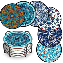 Drink Coasters Set Of 6 Turkish Moroccan Design Round Coaster