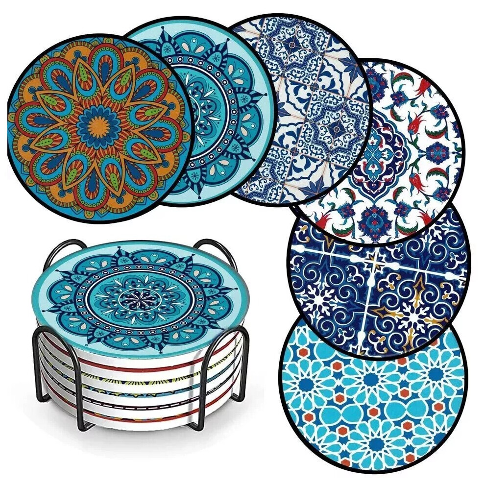 Drink Coasters Set Of 6 Turkish Moroccan Design Round Coaster