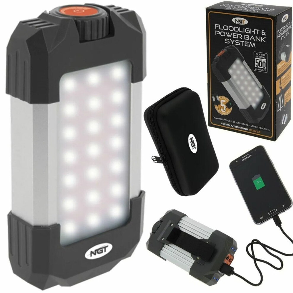 NGT FLOOD LIGHT 500 LUMENS LIGHT WITH 10400MAH POWER BANK WITH CASE CARP FISHING