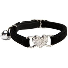 Veeki Heart Bling Cat Collar With Safety Belt And Bell 8-11 Inchesblack