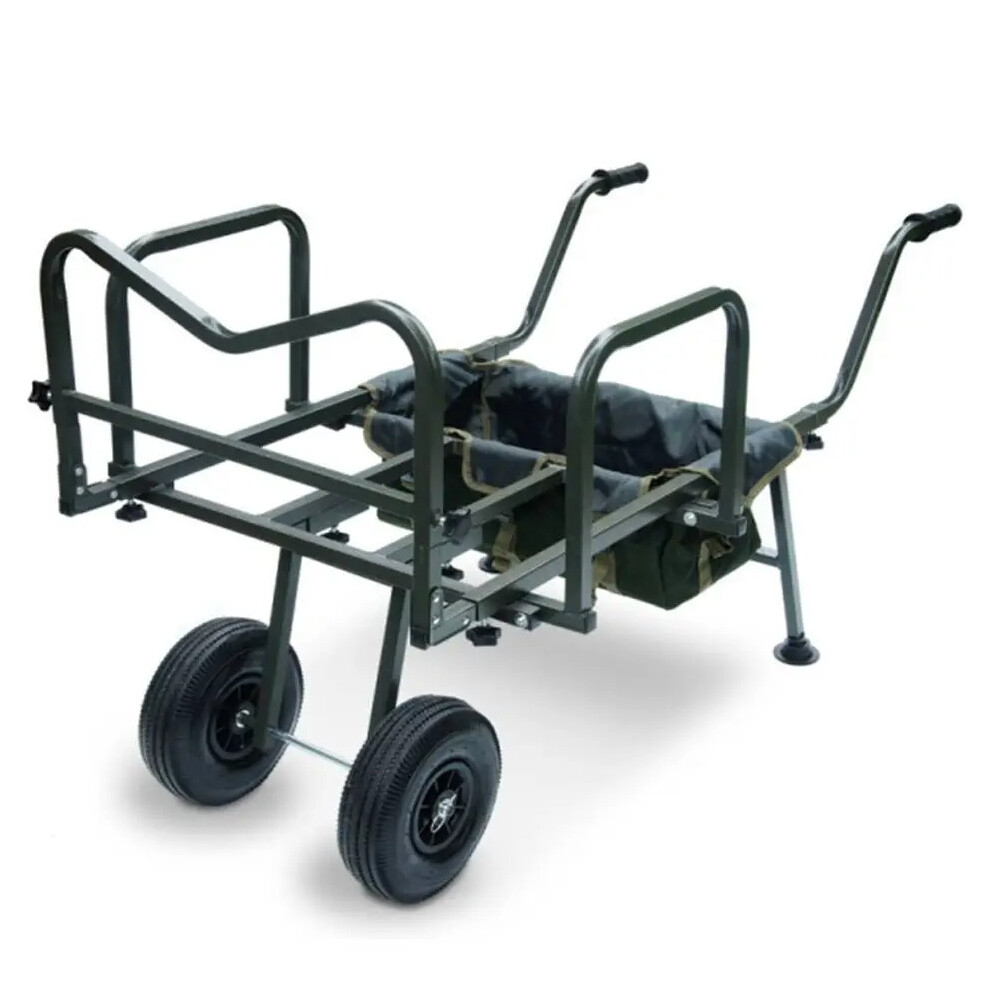 Ngt Dynamic Barrow Trolley For Carp Fishing - Barrow With Storage Bag, 1-2 Wheel Config, Extendable Front Bar, Foldable Sides