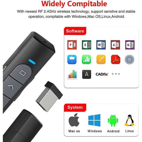Powerpoint Computer Remote Control With Hyperlink Volume, 2.4ghz Usb Powerpoint Remote Control Wireless Pointer Presentation Clicker Powerpoint Zapett 1