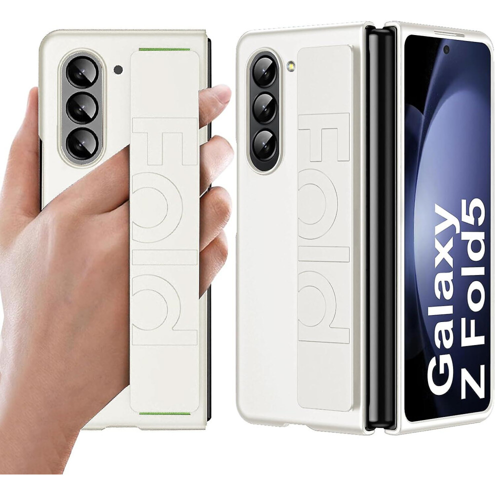 (White) Galaxy Z Fold 5 Case With Strap,Silicone Shockproof Case For Samsung Galaxy Z Fold 5 With Elastic Finger Wristband White 9099488774986