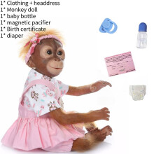 (Pink) Monkey Silicone Reborn Doll Cotton Toys Simulation In Clothing Blue Pink Gift