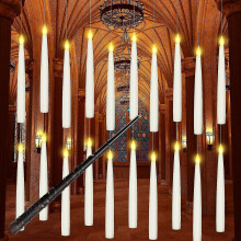 Christmas Halloween Decorations, 12pcs Floating Candles Led With Magic Wand Remote, Hanging Flameless Candles, Flickering Warm Light Candles Decor