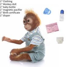 (Blue) Monkey Reborn Silicone Doll Cotton Toys Simulation In Clothing Blue Pink Gift