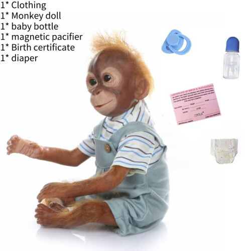 (Blue) Monkey Reborn Silicone Doll Cotton Toys Simulation In Clothing Blue Pink Gift