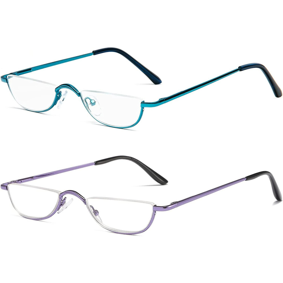 Half Frame Reading Glasses Spring Hinges For Men Women Slim Half Moon Lens Metal