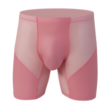 (Pink, XXL) Men Long Legging Erotic Sexy Sport Boxer Casual Breathable Brand Transparent Underwear Panties