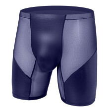 (Blue, XXL) Men Long Legging Erotic Sexy Sport Boxer Casual Breathable Brand Transparent Underwear Panties
