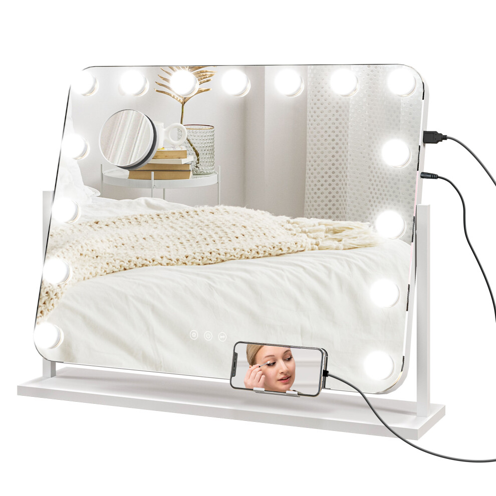 HOMCOM Hollywood Dimmable Lighted Makeup Mirror With Magnifier, USB Port