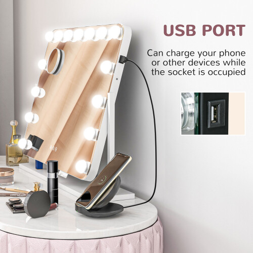 Homcom HOMCOM Hollywood Dimmable Lighted Makeup Mirror with Magnifier, USB Port 2