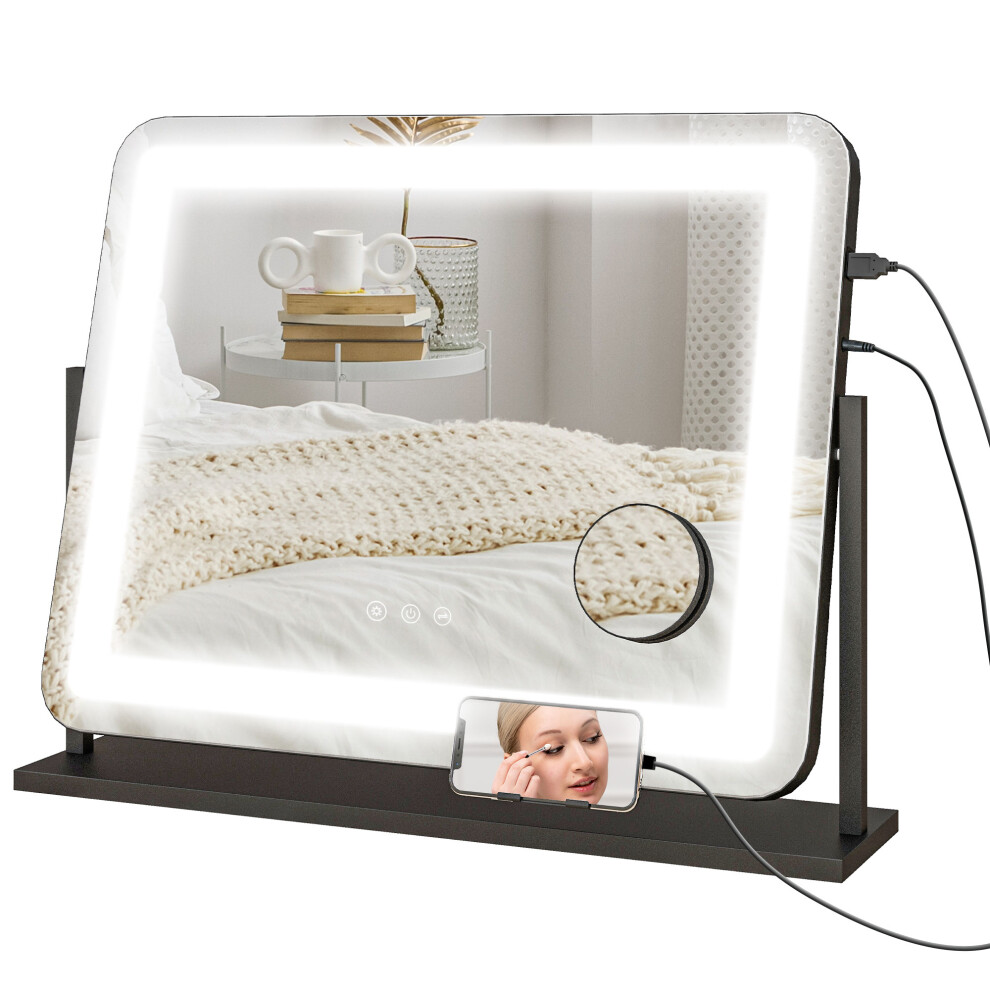 HOMCOM Dimmable Lighted Makeup Mirror with Magnifier, USB Port, 360 Rotation