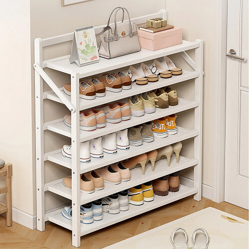 Living And Home (6-Tier) Multi-Tiered Foldable Bamboo Shoe Rack