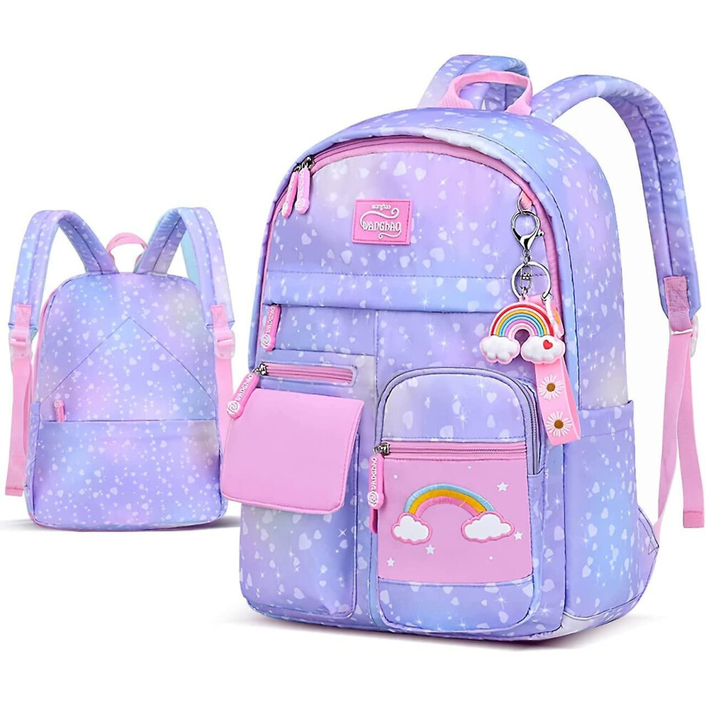 (Star Purple, Large) Backpack For Girls Kids Schoolbag Children Bookbag Women Casual Daypack For Travel With Bottle Side Pockets-image-OPC-PF2JKZT-NEW
