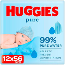 Huggies Pure Baby Wipes - 12 Packs (672 Wipes) Fragrance-Free, 99% Pure Water, Hypoallergenic for Sensitive Skin - Product Code: Baby Wipes