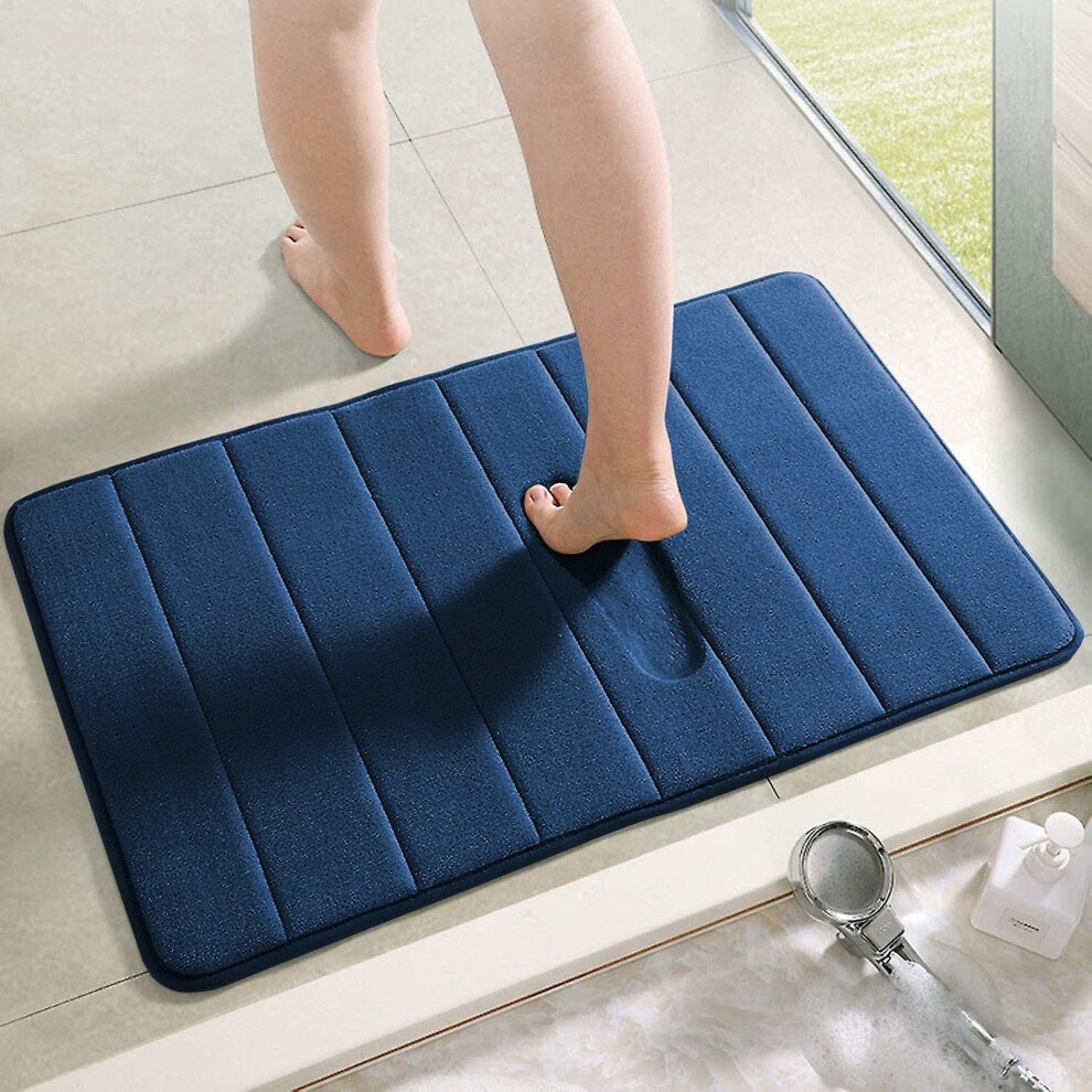 (40x60 cm, Navy/Blue Bath Mat) Memory Foam Bath Mat Non Slip Bathroom Shower Rug