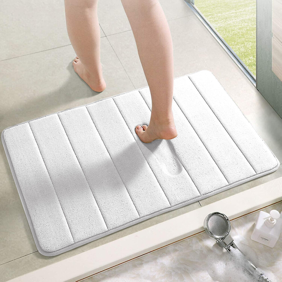 (40x60 cm, White Bath Mat) Memory Foam Bath Mat Non Slip Bathroom Shower Rug