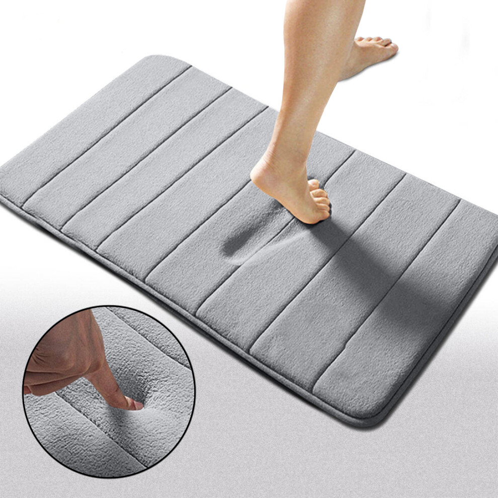 Aspire Homeware (40X60 Cm, Bath Mat) Bath Shower Mat Memory Foam Anti Slip Bathroom Rug Silver