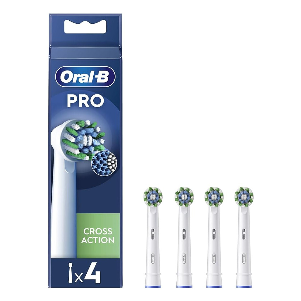 ORAL-B Pro Cross Action Electric Toothbrush Head, X-Shape And Angled Bristles for Deeper Plaque Removal, Pack of 4 Toothbrush Heads, White