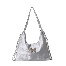 (Silver) Beautiful Feminine Pu Leather Bowknot Tote Bag Street Trend Large Capacity