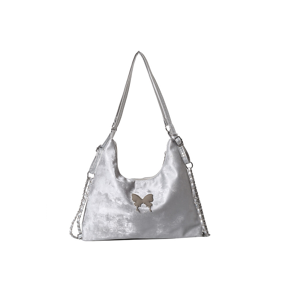 (Silver) Beautiful Feminine Pu Leather Bowknot Tote Bag Street Trend Large Capacity