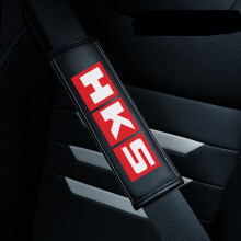 (HKS) 2pcs Black Car Seat Belt Real-Leather Shoulder Pads Cushion