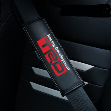 (TRD) 2pcs Black Car Seat Belt Real-Leather Shoulder Pads Cushion