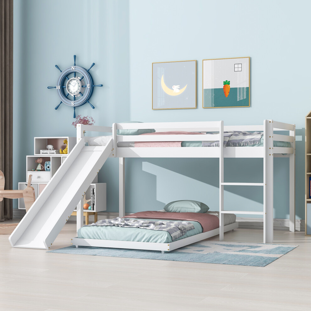 Bunk Bed for Kids with Adjustable Ladder and Slide, 190x90cm+200x90cm