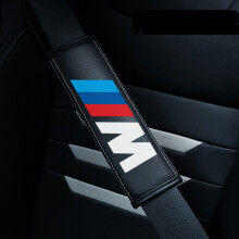 (M) 2pcs Black Car Seat Belt Real-Leather Shoulder Pads Cushion