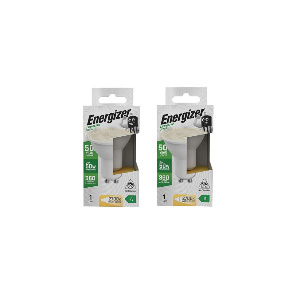 Energizer A Rated LED Elite GU10 360lm 2W 2700K (Warm White) Pack of 2