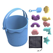 (Blue) Silicone Beach Toys For Kids Sand Toys Set For Toddler Sandbox Toys With Portable Mesh Bag Sand Toys For Children Outdoor
