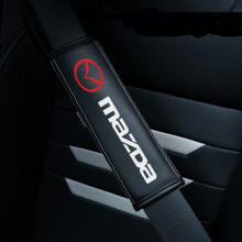 (MAZDA ) 2pcs Black Car Seat Belt Real-Leather Shoulder Pads Cushion
