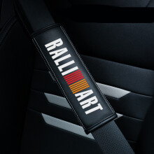 (RALLI ART) 2pcs Black Car Seat Belt Real-Leather Shoulder Pads Cushion