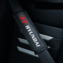 (HYUNDAI) 2pcs Black Car Seat Belt Real-Leather Shoulder Pads Cushion