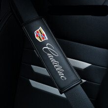 (Cadillac) 2pcs Black Car Seat Belt Real-Leather Shoulder Pads Cushion