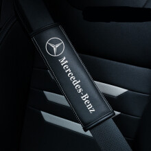 (BENZ) 2pcs Black Car Seat Belt Real-Leather Shoulder Pads Cushion
