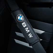 (BMW) 2pcs Black Car Seat Belt Real-Leather Shoulder Pads Cushion