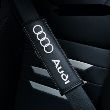 (AUDI) 2pcs Black Car Seat Belt Real-Leather Shoulder Pads Cushion