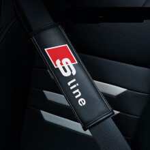 (SLINE) 2pcs Black Car Seat Belt Real-Leather Shoulder Pads Cushion