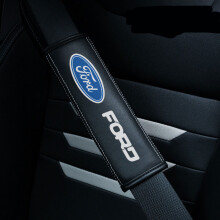 (FORD) 2pcs Black Car Seat Belt Real-Leather Shoulder Pads Cushion