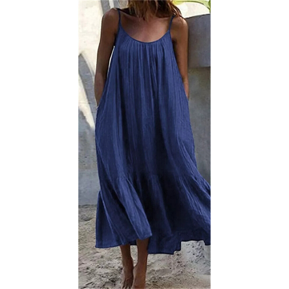 (Blue, 20) Plus Size Ladies Strappy Loose Beach Maxi Dress Women's Summer Dresses Cover up-image-OPC-PF2JY2W-NEW