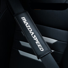 (MAZDA SPEED) 2pcs Black Car Seat Belt Real-Leather Shoulder Pads Cushion