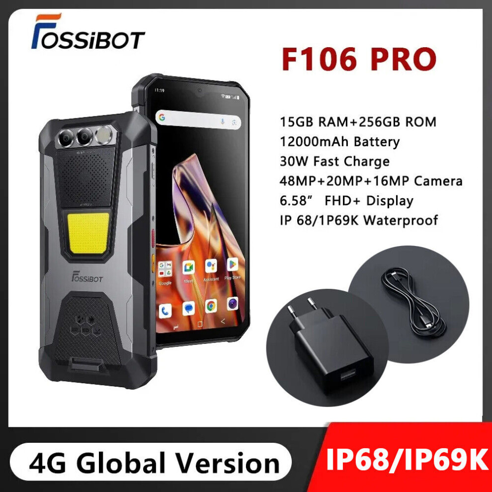 FOSSiBOT F106 PRO Android 14 8+256GB 4G Rugged Phone Camping Light Loudspeaker