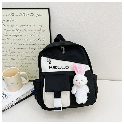 Black Bunny Playful Print Kids Backpack In Nylon Gender Neutral And Roomy For Snacks