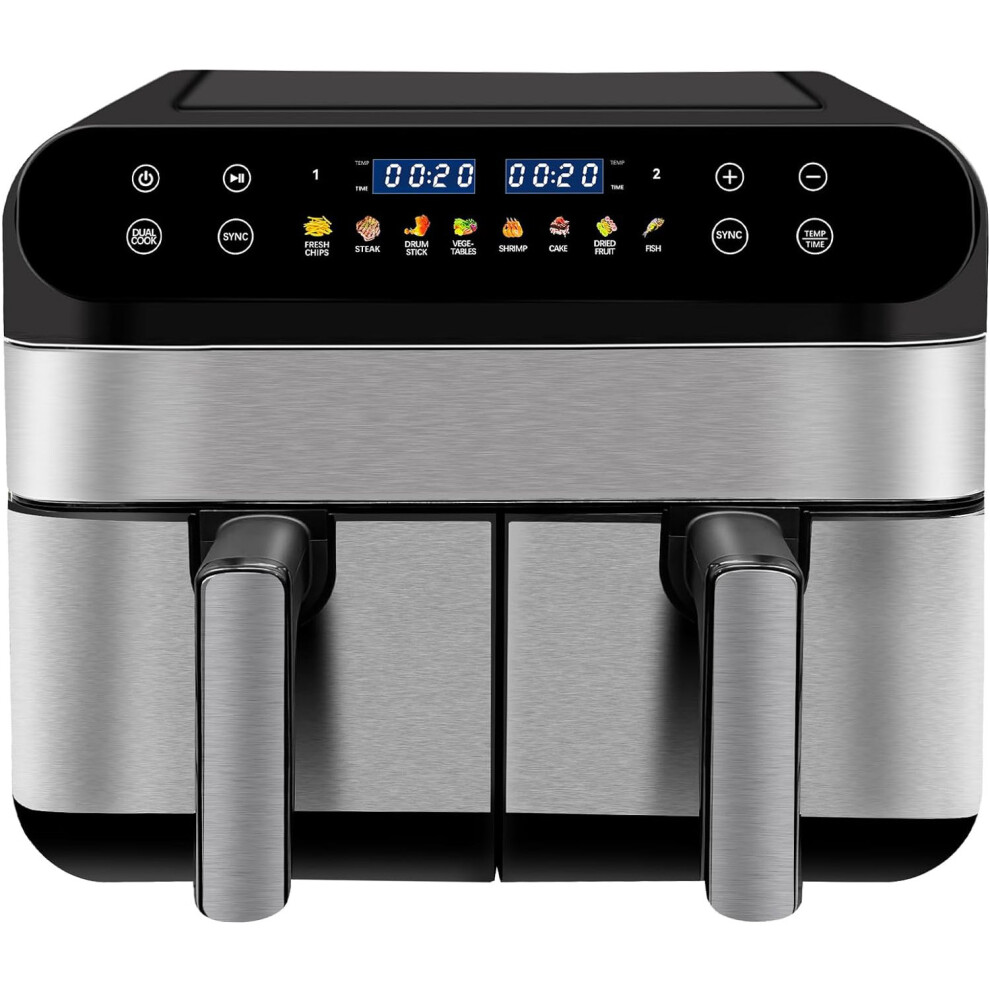 Jacgood 9L Dual Basket Air Fryer with Timer & 10 Functions - Black