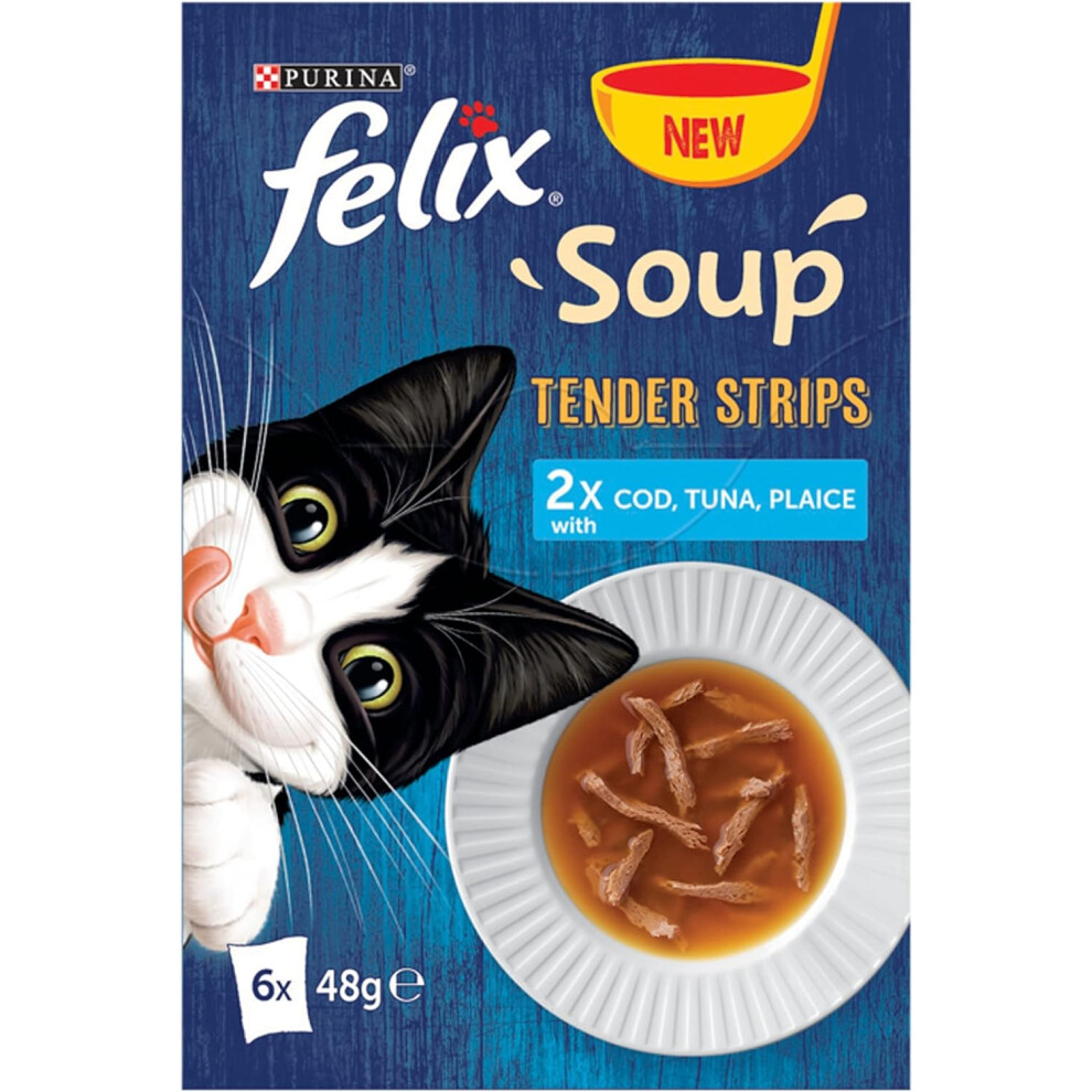 Felix Soup Cat Food Fish Selection Tender Strips 6×48G, Pack Of 8